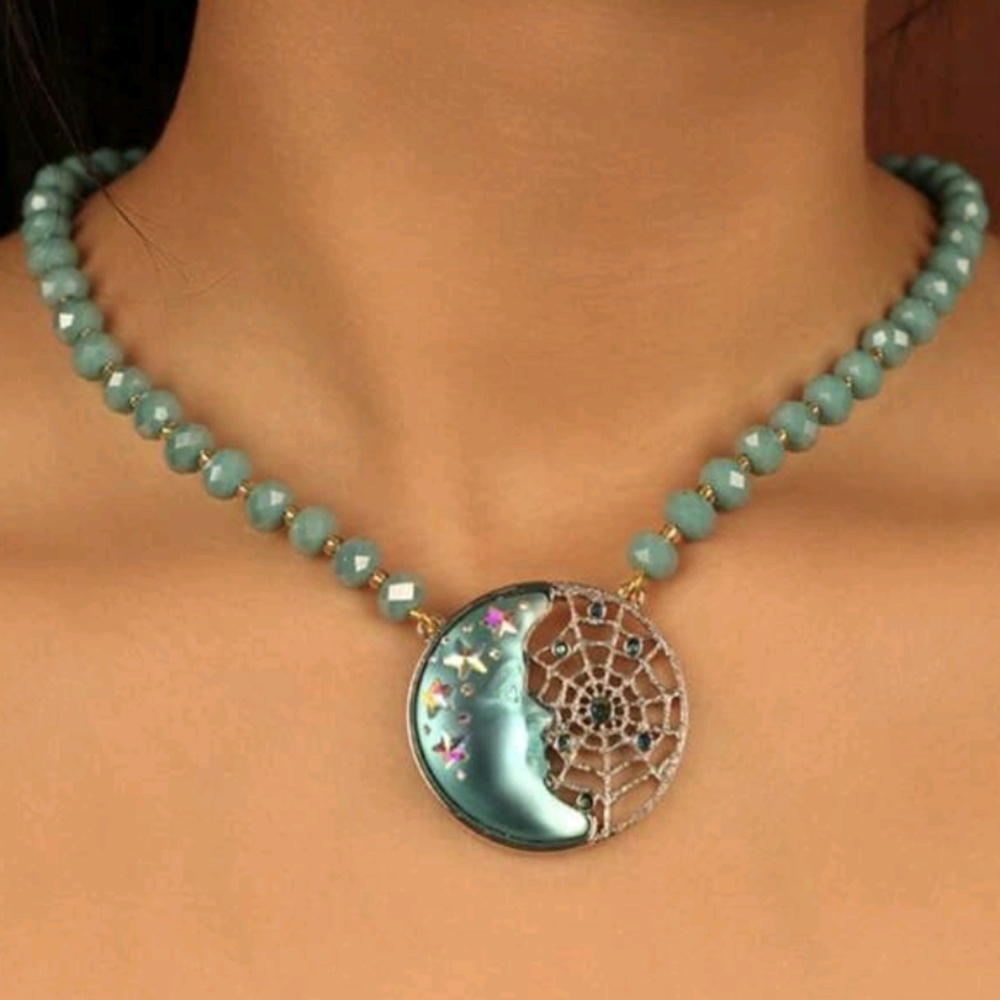 Kirks Folly Blue Moon Face Web Necklace - Picture 11 of 11